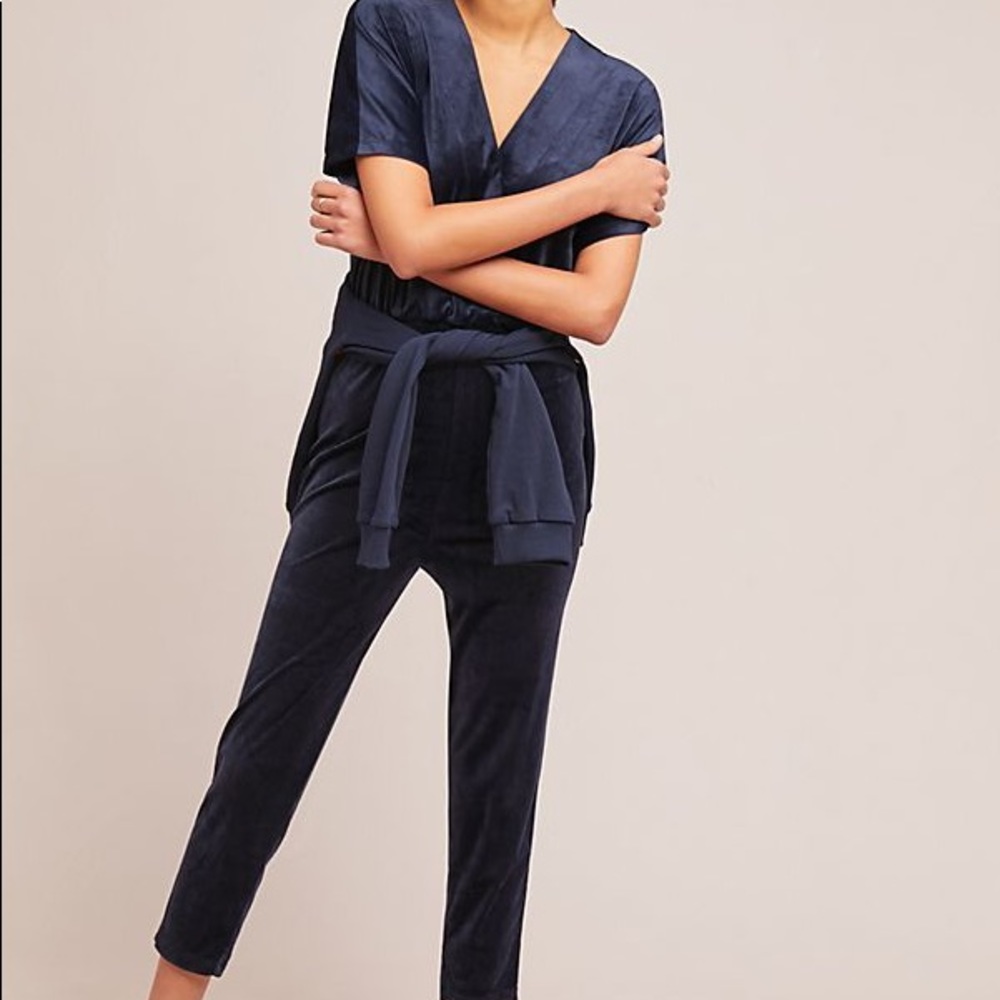 NWT Saturday Sunday Navy Velour Jumpsuit Anthro